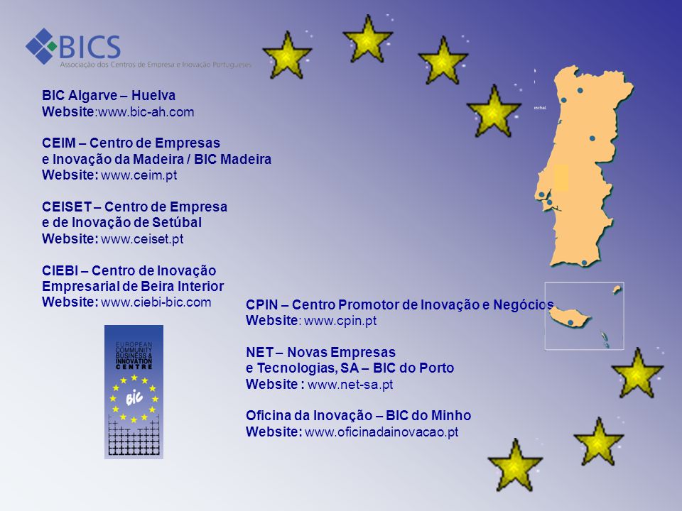 BIC Algarve – Huelva Website:  CEIM – Centro de Empresas. e Inovação da Madeira / BIC Madeira.