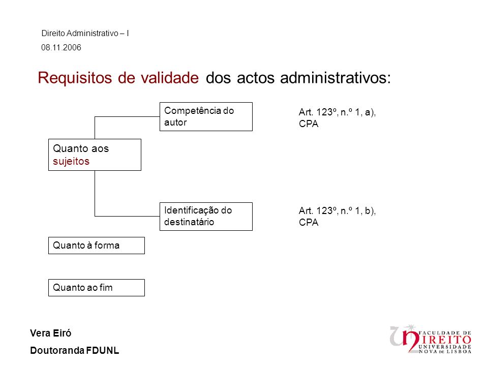 Requisitos de validade dos actos administrativos: