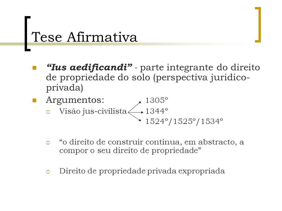 Tese Afirmativa Ius aedificandi - parte integrante do direito de propriedade do solo (perspectiva juridico-privada)