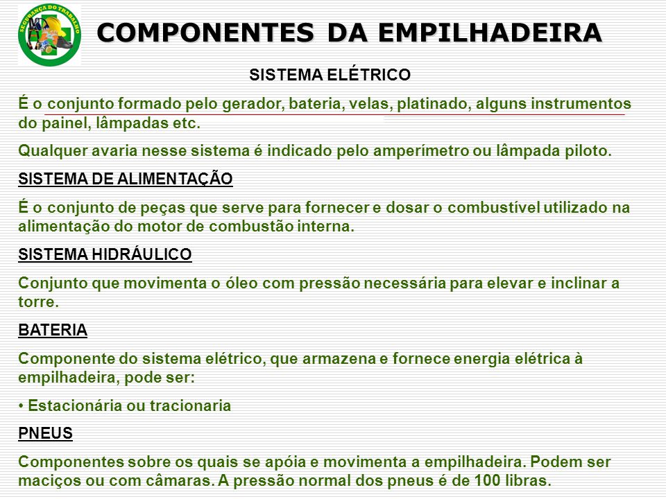 COMPONENTES DA EMPILHADEIRA