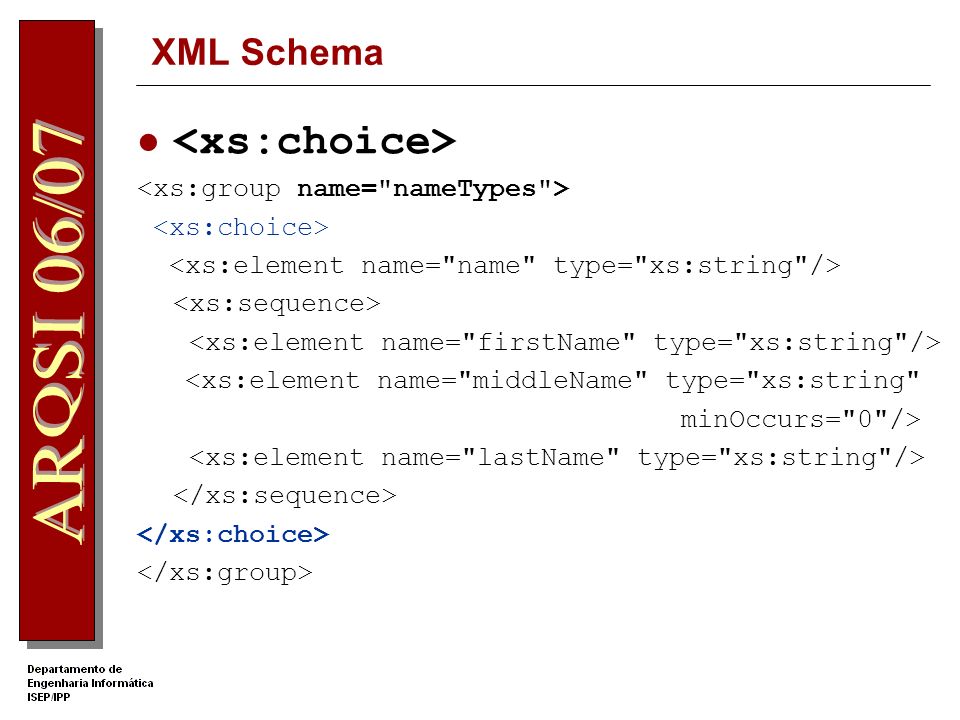 <xs:choice> XML Schema <xs:group name= nameTypes >
