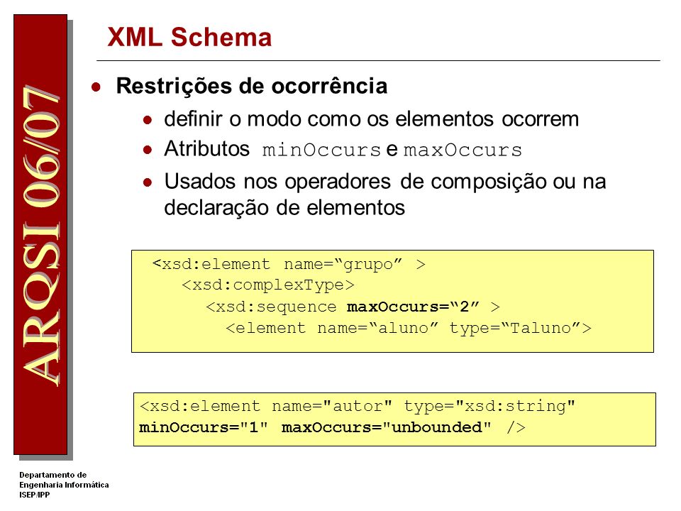 XML Schema Restrições de ocorrência