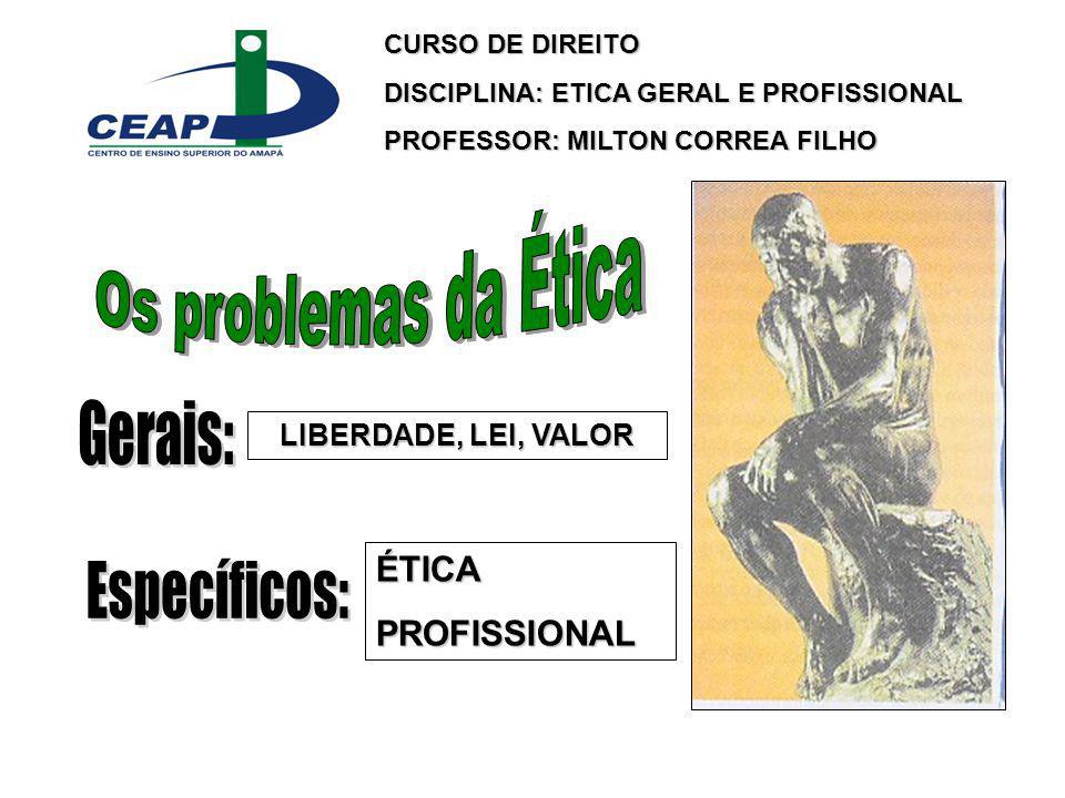 Os problemas da Ética Gerais: Específicos: ÉTICA PROFISSIONAL