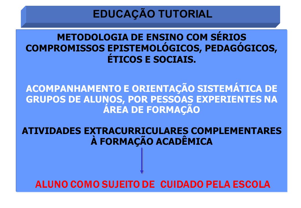 EDUCAÇÃO TUTORIAL METODOLOGIA DE ENSINO COM SÉRIOS COMPROMISSOS EPISTEMOLÓGICOS, PEDAGÓGICOS, ÉTICOS E SOCIAIS.