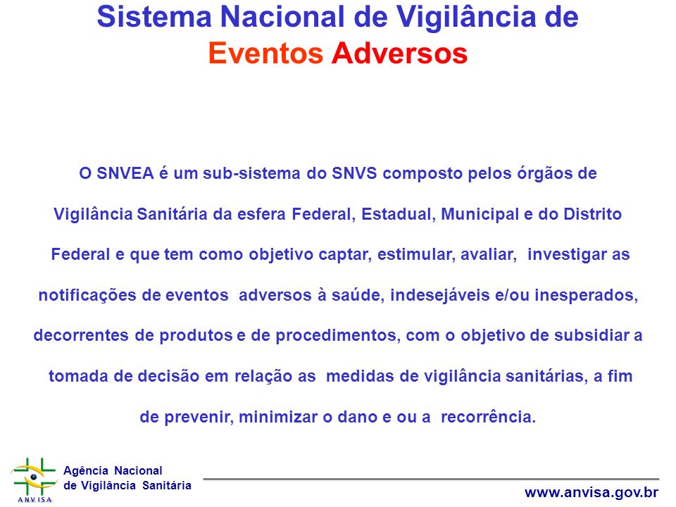 Sistema Nacional de Vigilância de Eventos Adversos SNVEA