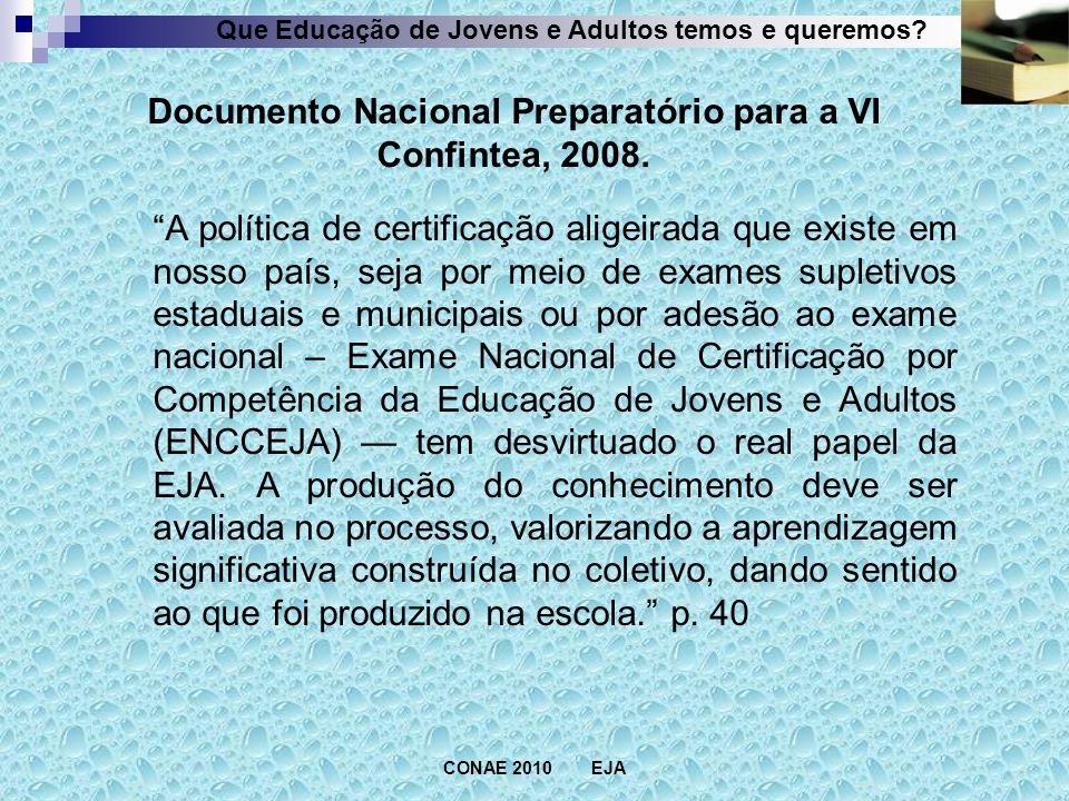 Documento Nacional Preparatório para a VI Confintea, 2008.