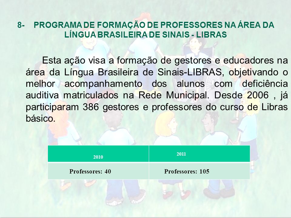 8- PROGRAMA DE FORMAÇÃO DE PROFESSORES NA ÁREA DA LÍNGUA BRASILEIRA DE SINAIS - LIBRAS