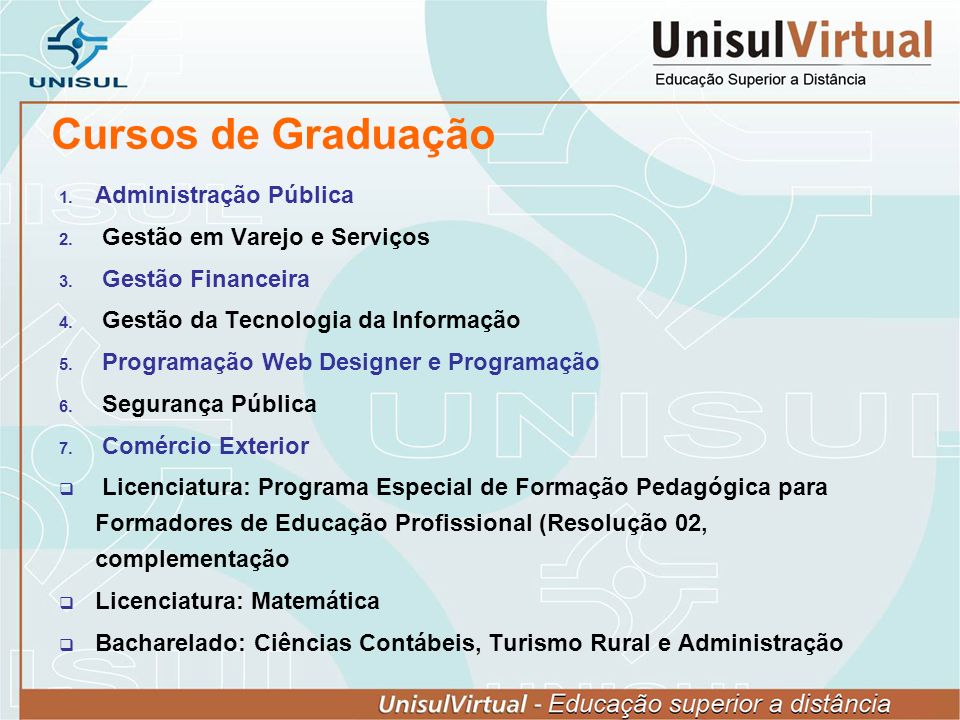 Cursos de Graduação Administração Pública Gestão em Varejo e Serviços