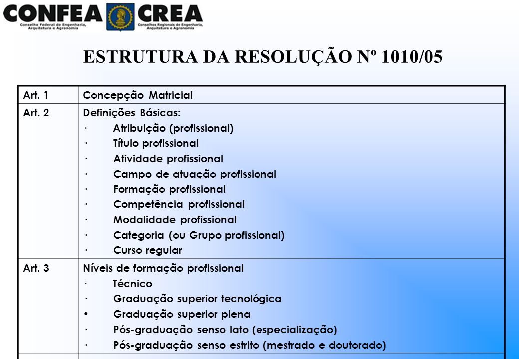 ESTRUTURA DA RESOLUÇÃO Nº 1010/05