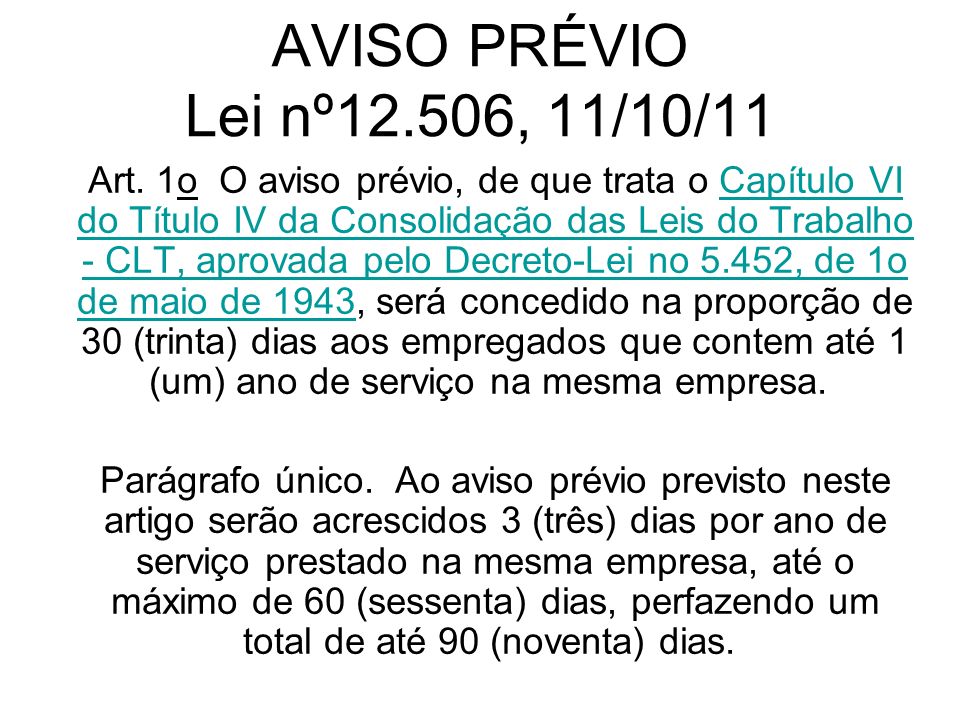 AVISO PRÉVIO Lei nº12.506, 11/10/11