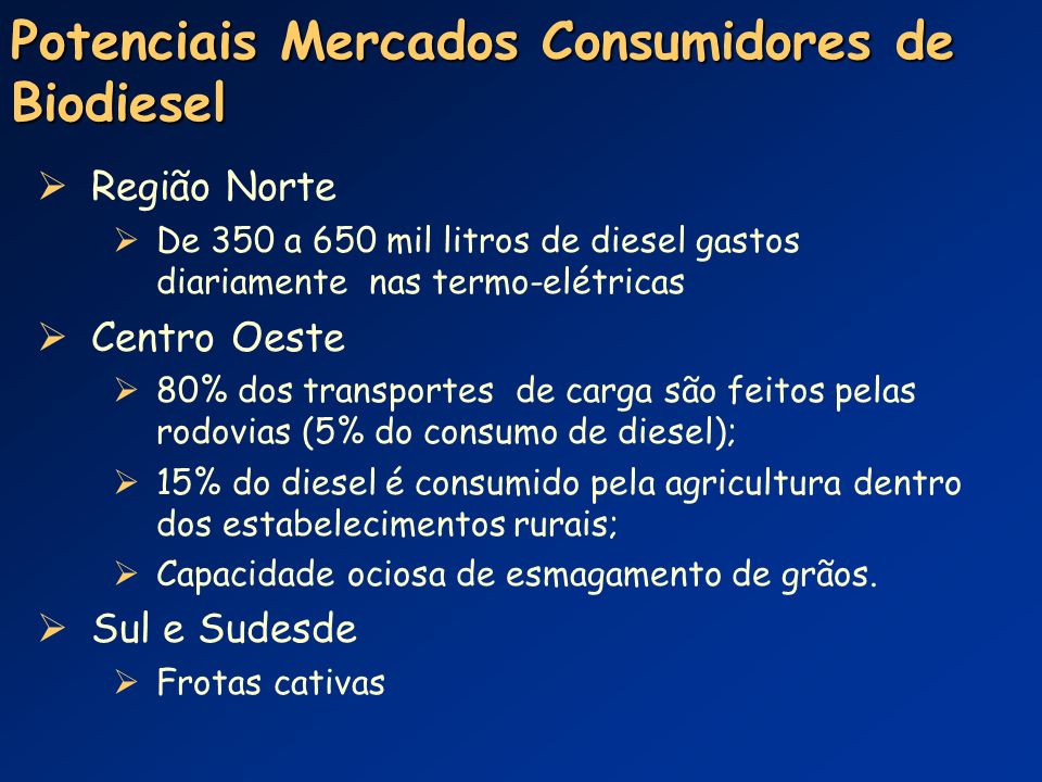Potenciais Mercados Consumidores de Biodiesel