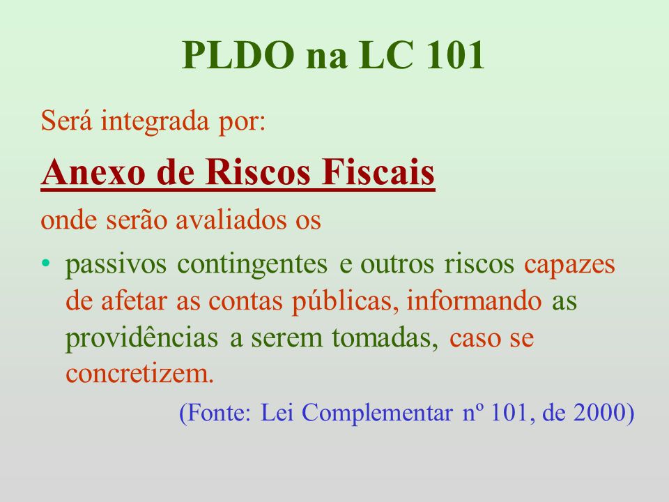 PLDO na LC 101 Anexo de Riscos Fiscais