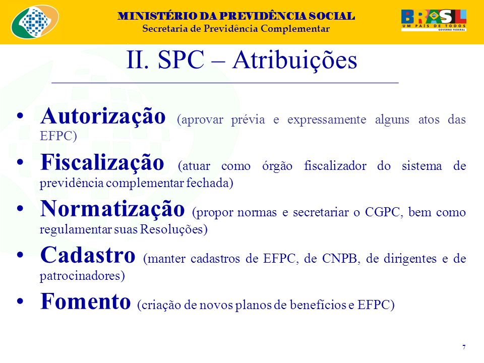 II. SPC – Atribuições Autorização (aprovar prévia e expressamente alguns atos das EFPC)