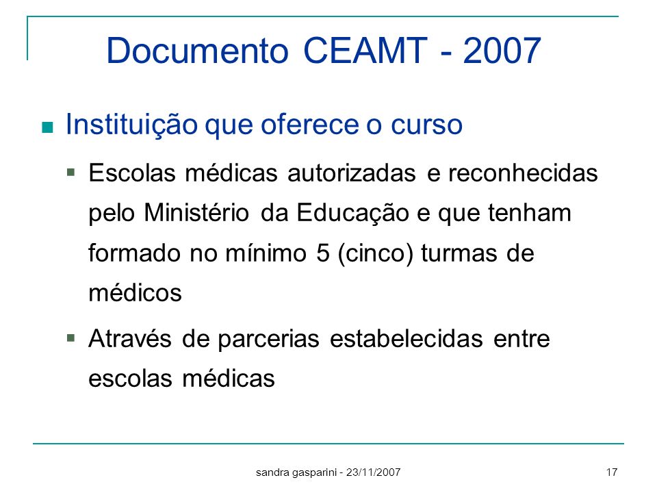 Documento CEAMT Instituição que oferece o curso