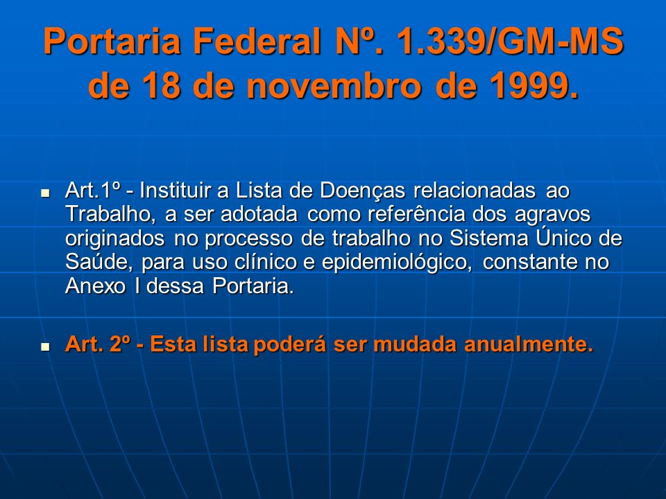 Portaria Federal Nº /GM-MS de 18 de novembro de 1999.