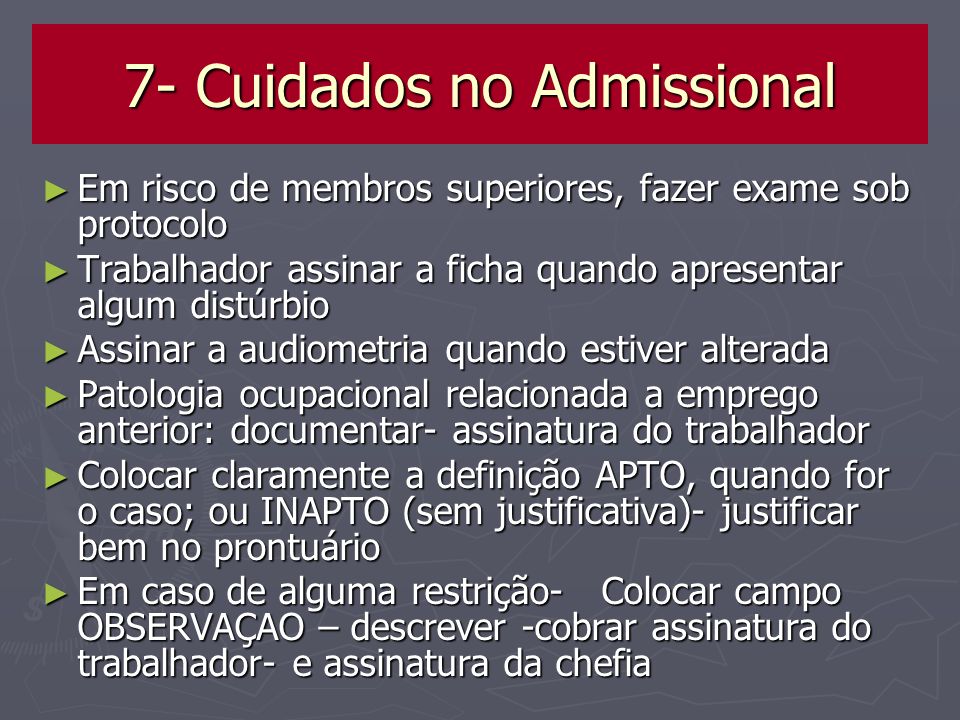 7- Cuidados no Admissional