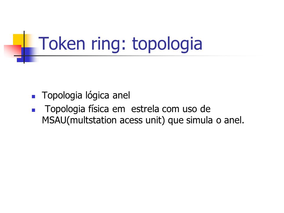 Token ring: topologia Topologia lógica anel