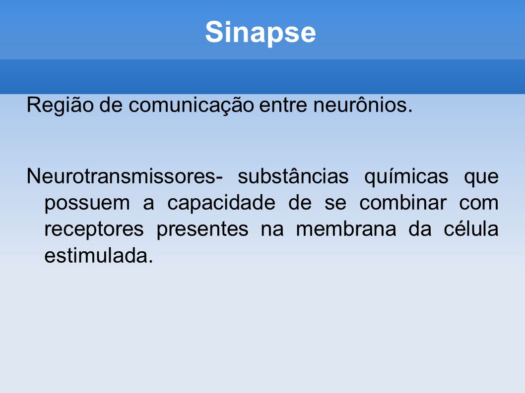 Sinapse Região de comunicação entre neurônios.