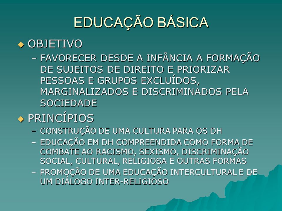 EDUCAÇÃO BÁSICA OBJETIVO PRINCÍPIOS