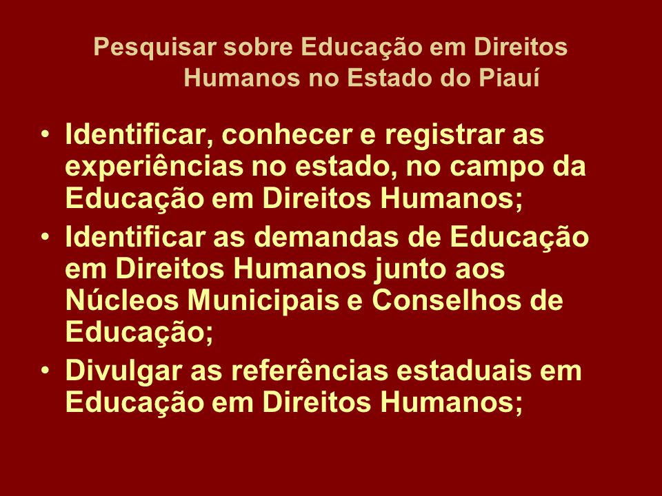 Pesquisar sobre Educação em Direitos Humanos no Estado do Piauí