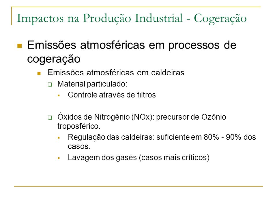 Impactos na Produção Industrial - Cogeração