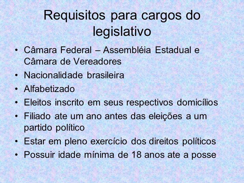 Requisitos para cargos do legislativo