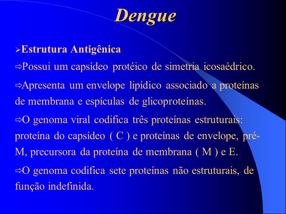 Dengue Possui um capsídeo protéico de simetria icosaédrico.
