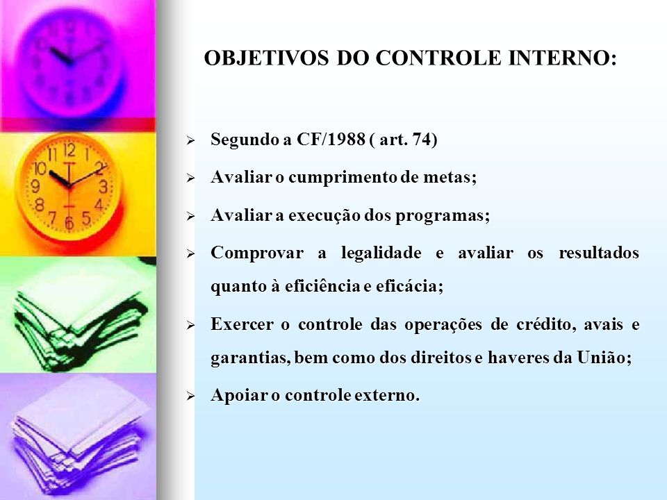 OBJETIVOS DO CONTROLE INTERNO: