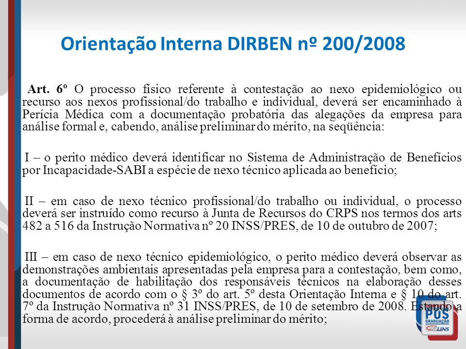 Orientação Interna DIRBEN nº 200/2008
