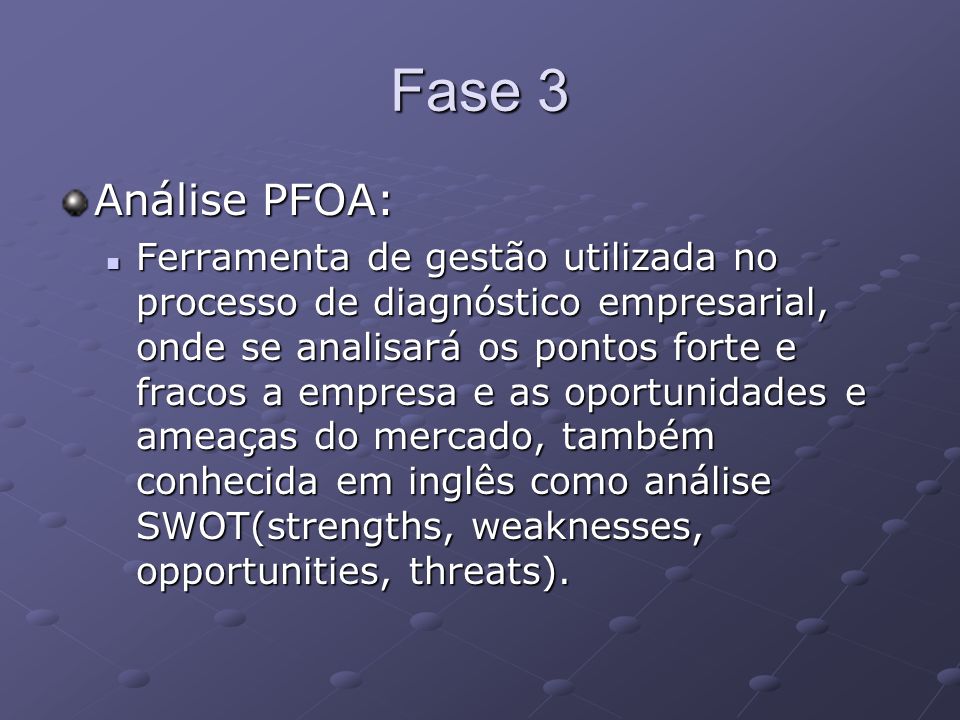Fase 3 Análise PFOA: