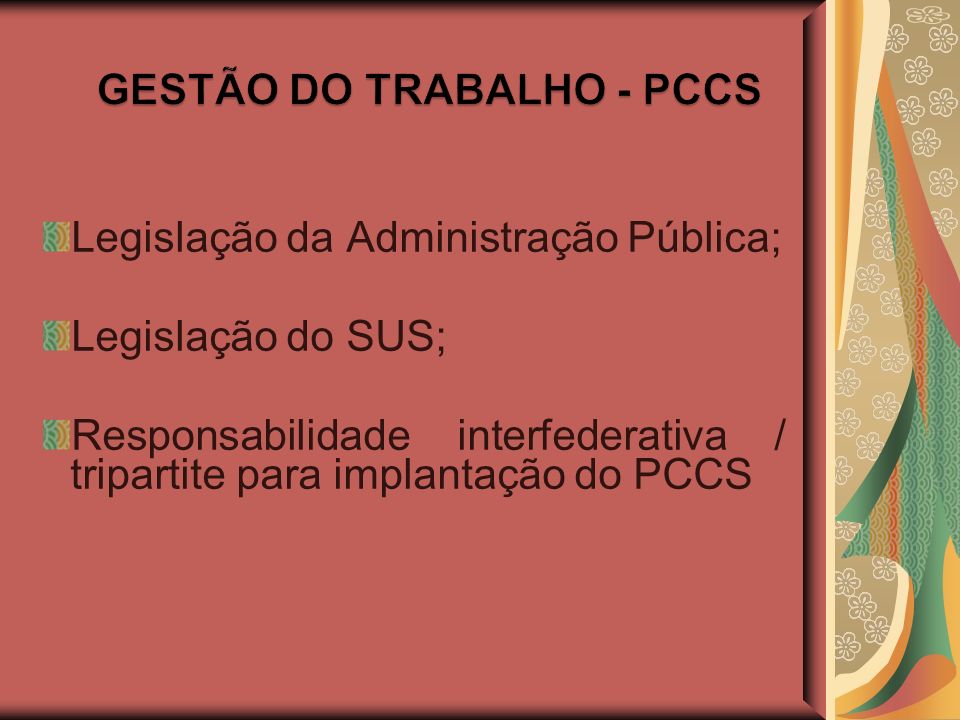 GESTÃO DO TRABALHO - PCCS