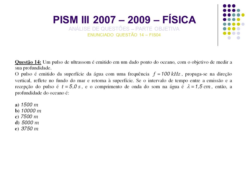 PISM III 2007 – 2009 – FÍSICA ANÁLISE DE QUESTÕES – PARTE OBJETIVA ENUNCIADO QUESTÃO 14 – FIS04