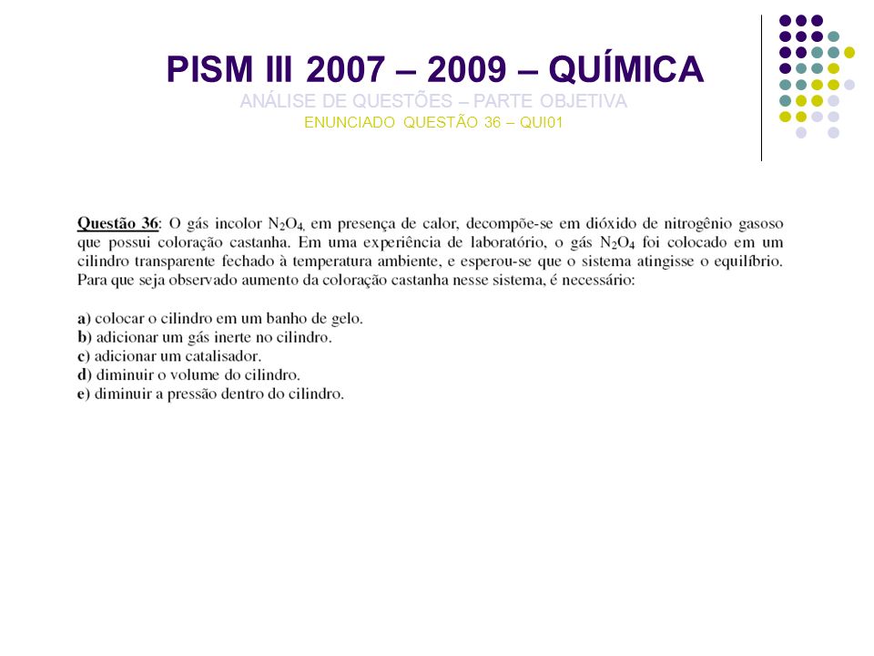 PISM III 2007 – 2009 – QUÍMICA ANÁLISE DE QUESTÕES – PARTE OBJETIVA ENUNCIADO QUESTÃO 36 – QUI01