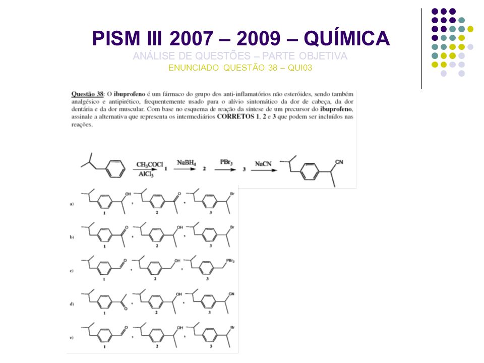 PISM III 2007 – 2009 – QUÍMICA ANÁLISE DE QUESTÕES – PARTE OBJETIVA ENUNCIADO QUESTÃO 38 – QUI03