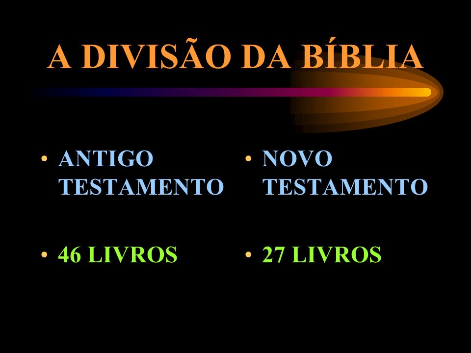 A DIVISÃO DA BÍBLIA ANTIGO TESTAMENTO 46 LIVROS NOVO TESTAMENTO