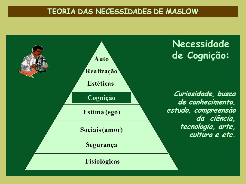 TEORIA DAS NECESSIDADES DE MASLOW Necessidade de Cognição: