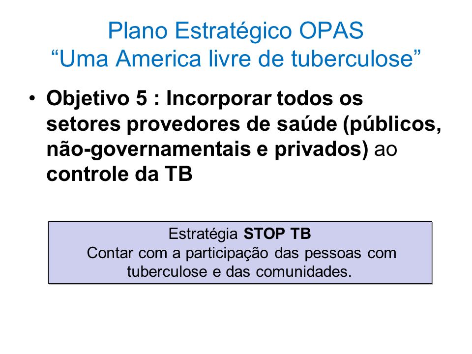 Plano Estratégico OPAS Uma America livre de tuberculose