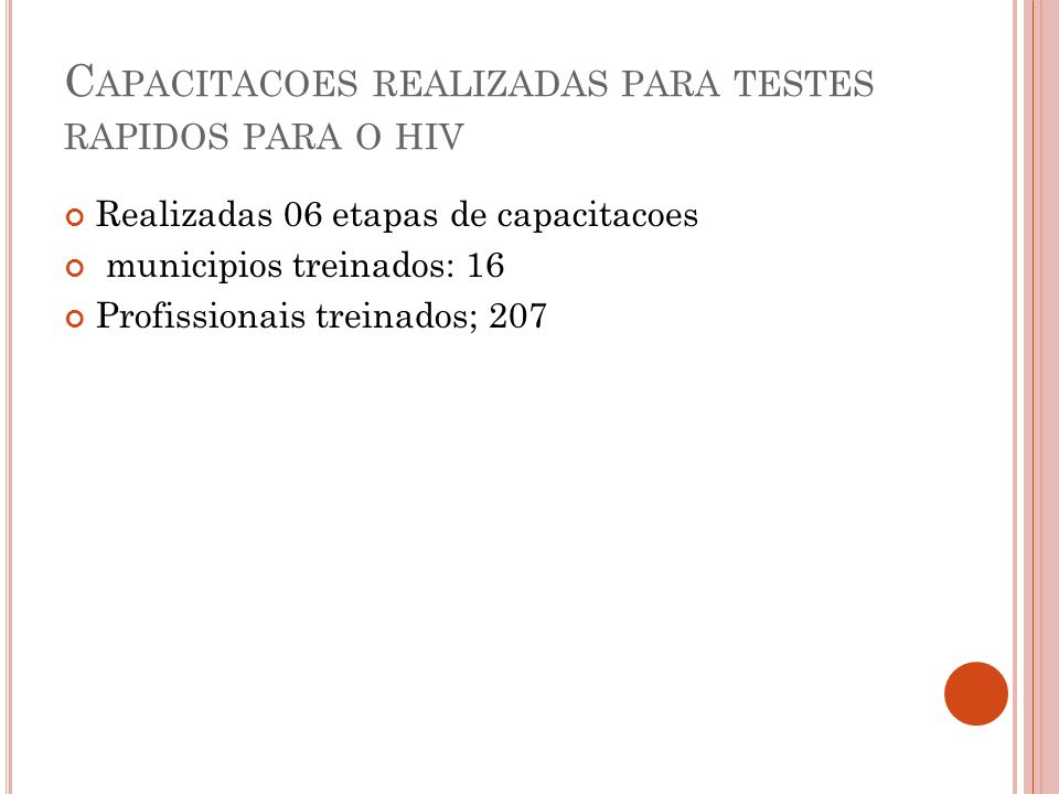 Capacitacoes realizadas para testes rapidos para o hiv