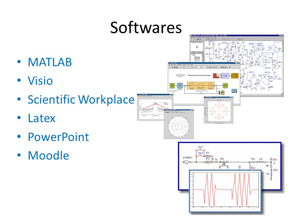 Softwares MATLAB Visio Scientific Workplace Latex PowerPoint Moodle