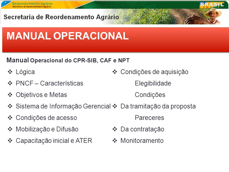 MANUAL OPERACIONAL Manual Operacional do CPR-SIB, CAF e NPT Lógica