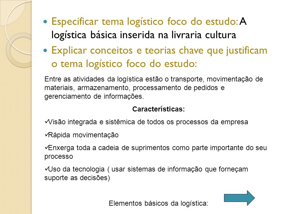 Elementos básicos da logística:
