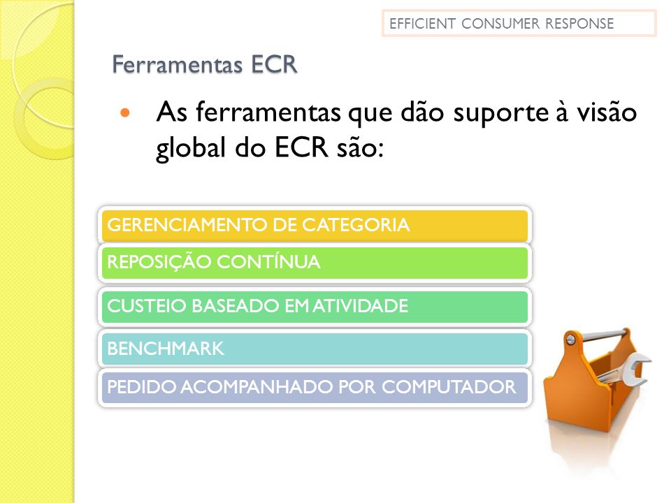 As ferramentas que dão suporte à visão global do ECR são: