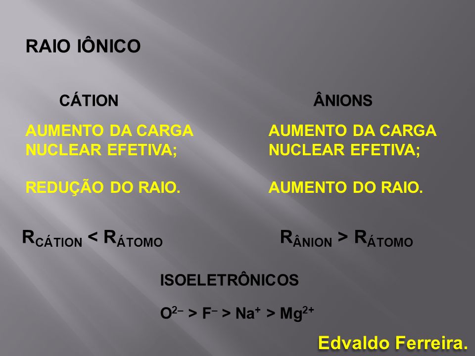 RAIO IÔNICO RCÁTION < RÁTOMO RÂNION > RÁTOMO