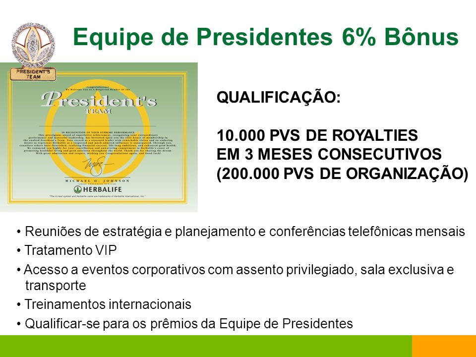 Equipe de Presidentes 6% Bônus