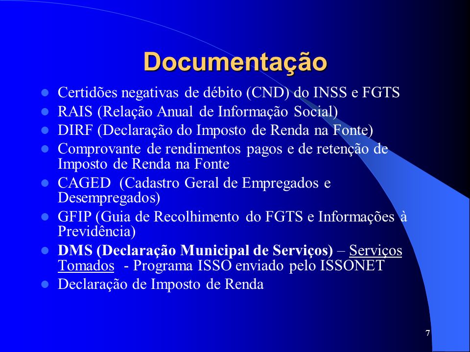 Documentação Certidões negativas de débito (CND) do INSS e FGTS