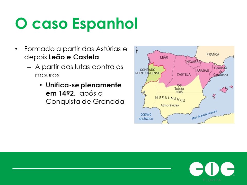 O caso Espanhol Formado a partir das Astúrias e depois Leão e Castela