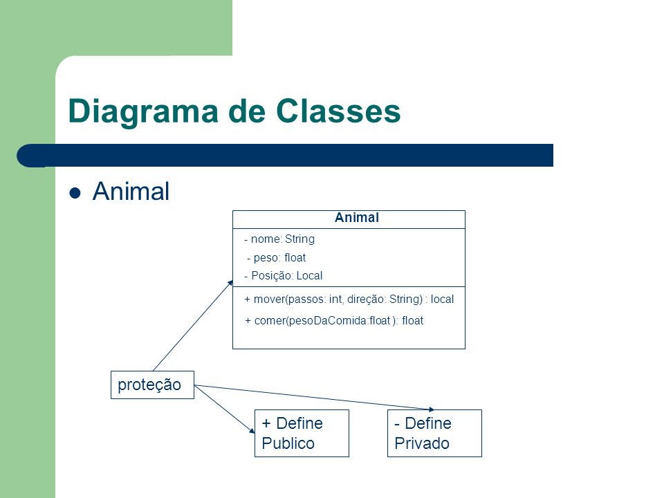 Diagrama de Classes Animal proteção + Define Publico - Define Privado