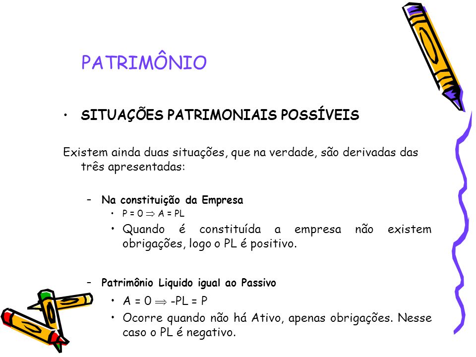 PATRIMÔNIO SITUAÇÕES PATRIMONIAIS POSSÍVEIS