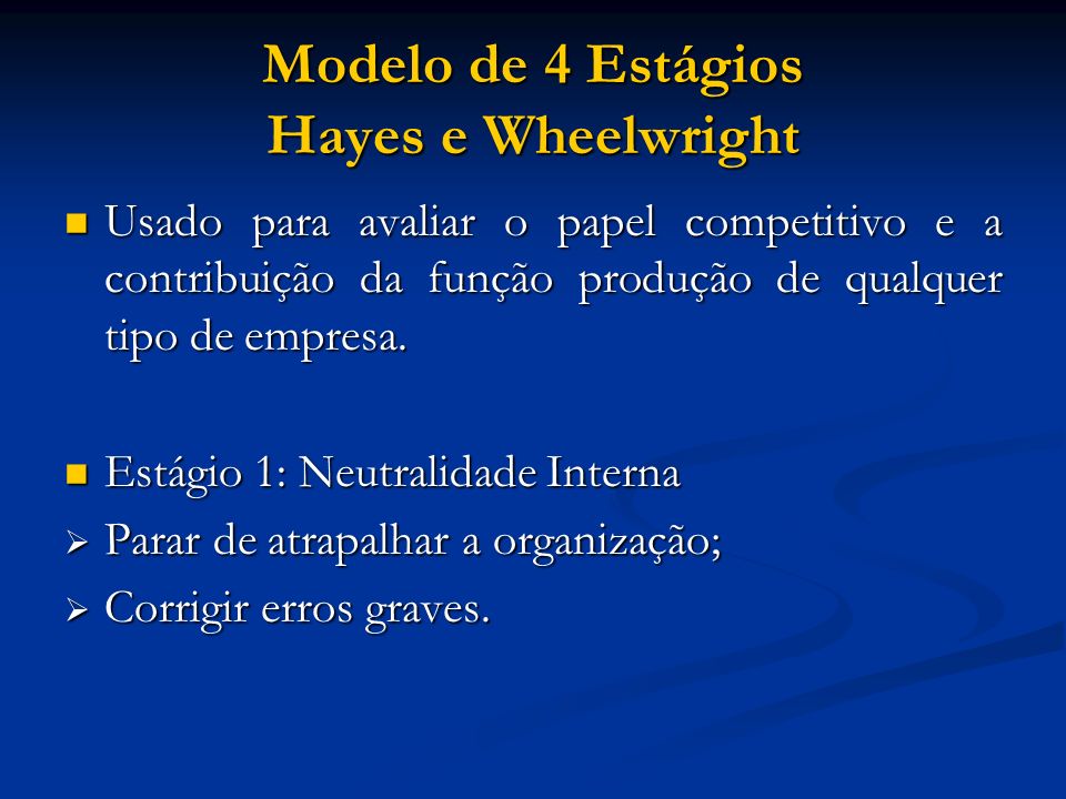 Modelo de 4 Estágios Hayes e Wheelwright