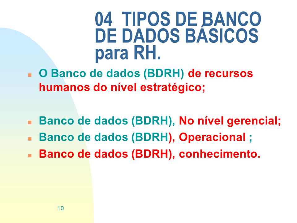 04 TIPOS DE BANCO DE DADOS BÁSICOS para RH.